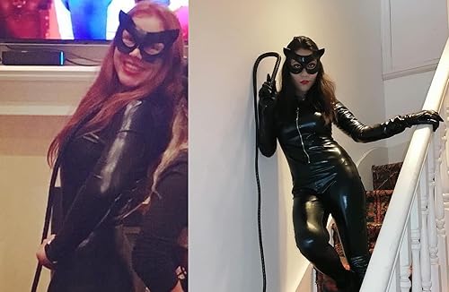 Miniatura 5 de Disfraz de media máscara de oreja de gato para mujer, látigo negro y guante de cuero, accesorios de fiesta de cosplay de Halloween (máscara de gato
