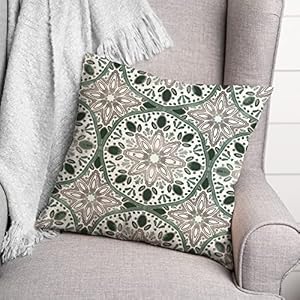 Faded Gray Green Medallions IndoorOutdoor Pillow Decorative Pillows for Living Room Couch Bed Sofa Patio Fluffy Soft Cushion Water Resistant Multi 18×18