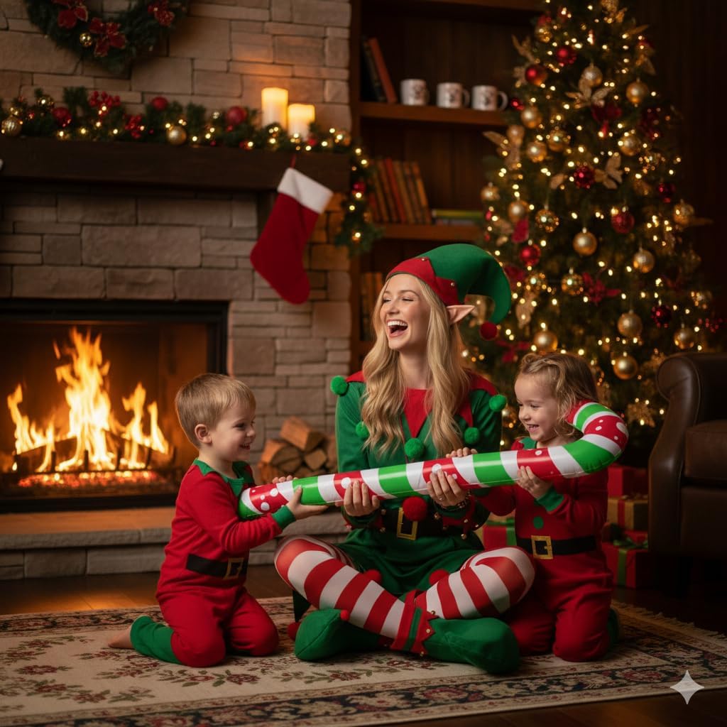 9pcs Women Christmas Elf Costume Velvet Dress Santa's Helper Cospaly Outfits Elf Hat Ears Shoes Socks Belt Cane Set