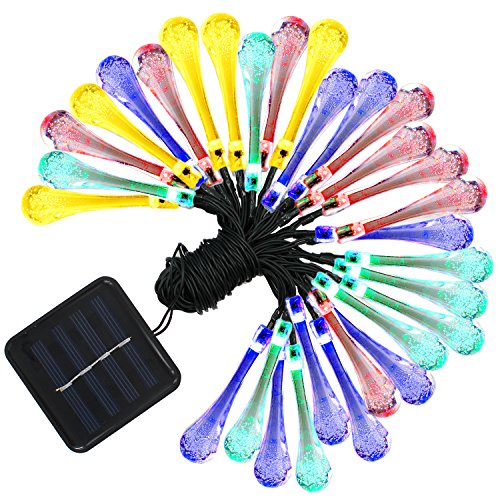 Diateklity Solar String Lights, 19.7ft 30 LED Waterproof Outdoor String Lights Solar Powered Globe String Lights for Garden, Yard, Home, Halloween Christmas Party (Water Drop)Â¡Â­