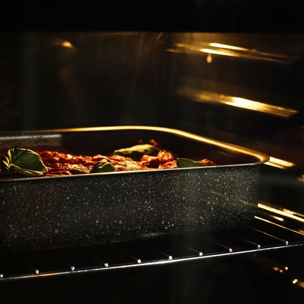 NAMAI - Bandeja Horno, 35 CM x 25 CM x 6,5 H CM, Aluminio, Apta Para Lavavajillas, Baking Tray, Diseño Efecto Piedra, Made In Italy