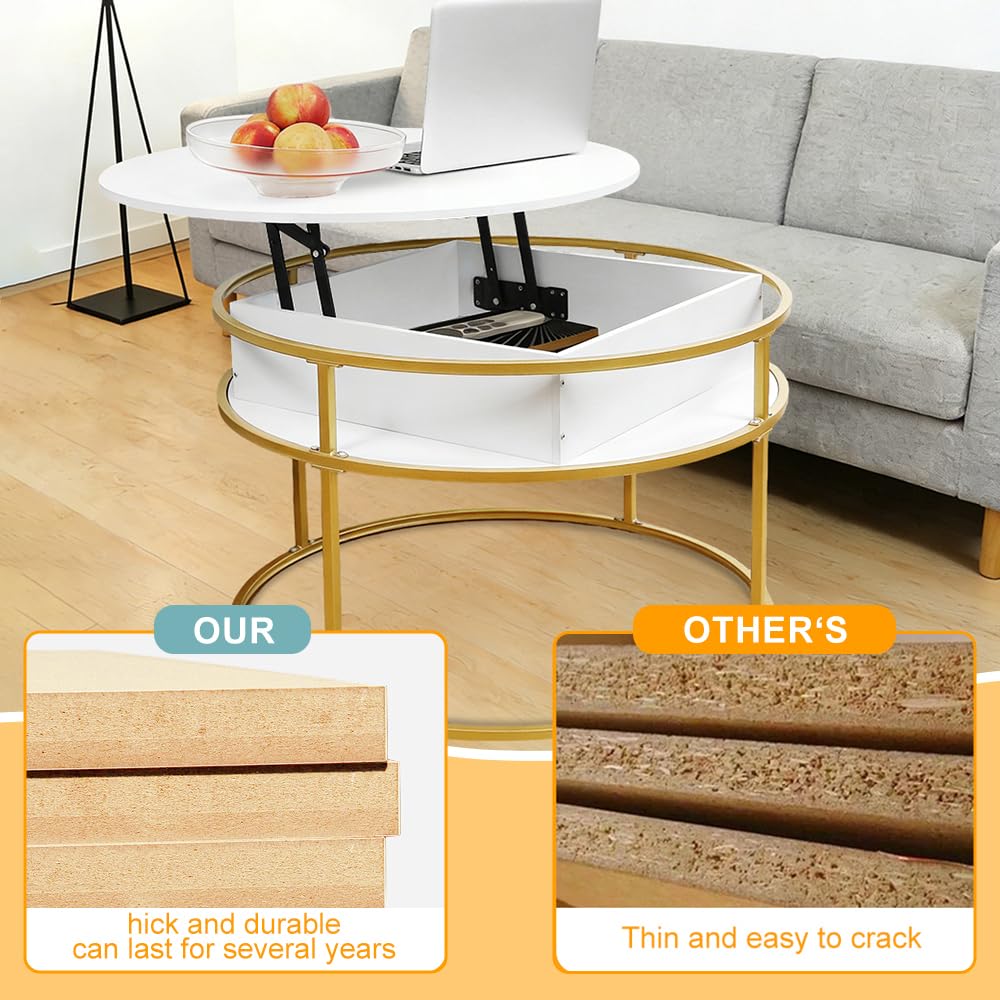 homewell Stoły kawowe do salonu, okrągły drewniany stolik kawowy do salonu, z ukrytym schowkiem, do biura, sypialni, 80 x 80 x 47 cm
