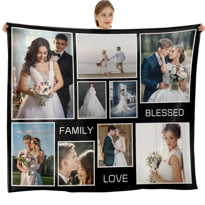 Personalised Blanket,Custom Blanket with Photos Customized Flannel Throw Blanket for Adults Kids,Personalised Gifts for Mum,Dad,Boyfriend,Girlfriend,Best Friends(9 Photos-100x152cm) — image 1