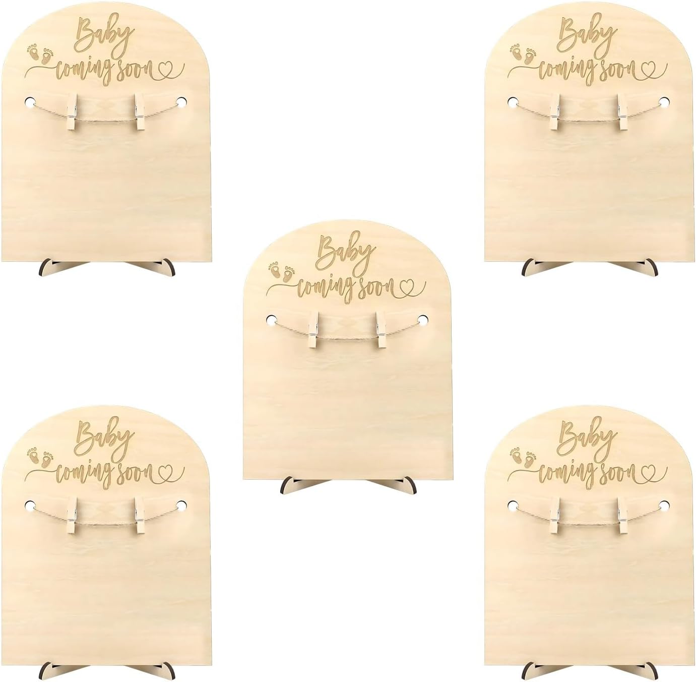 Little Ones Wood Photo Frames, 5 Pcs Ultrasound Picture Frames, Announcement Sign For Nursery Decor, Clip Card Holder