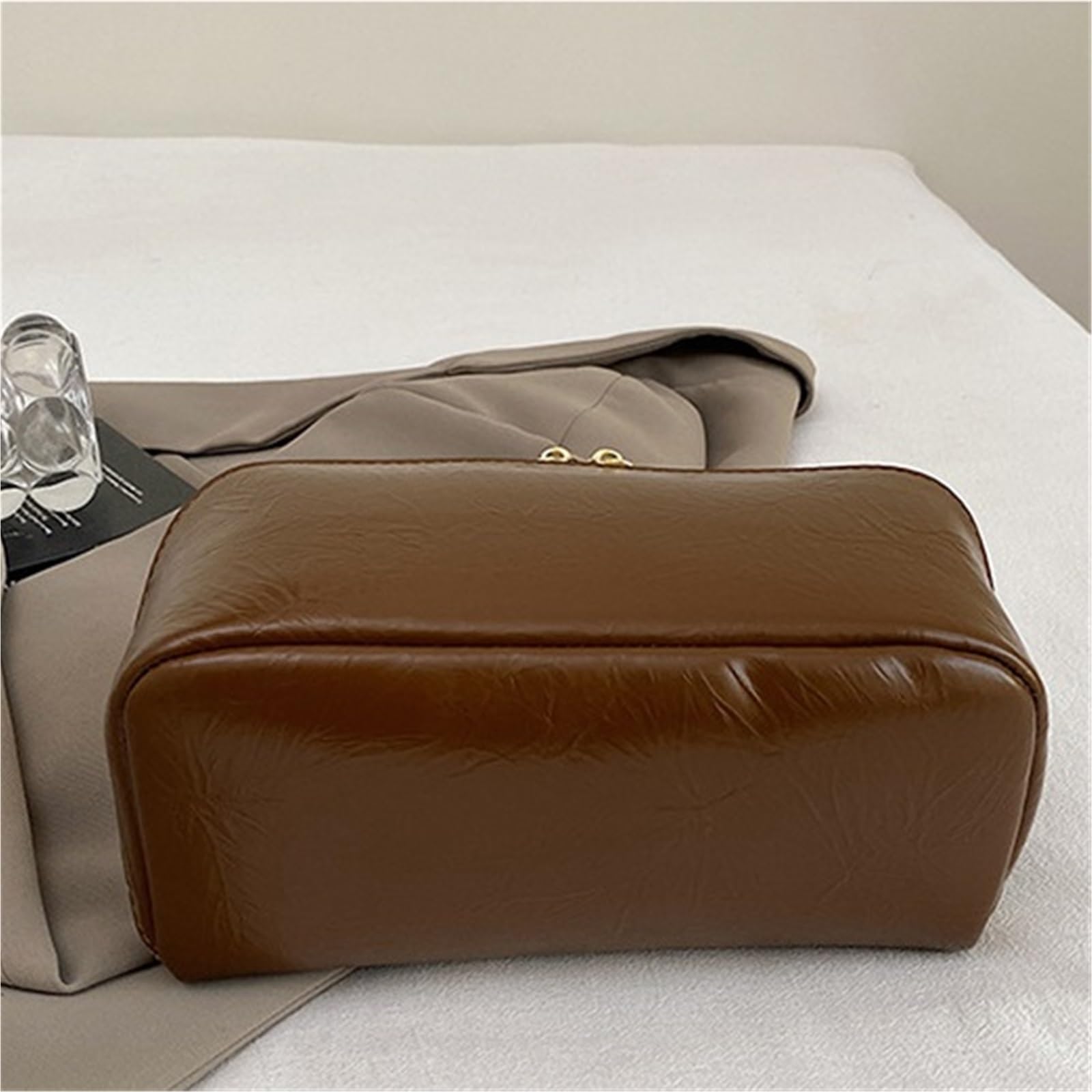 Borse da viaggio in pelle for cosmetici, borsa multifunzionale for il lavaggio e il trucco da donna(Black)