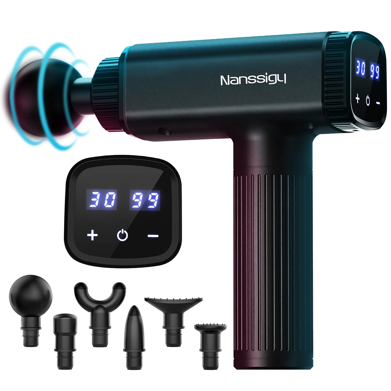Massage Gun Deep Tissue, Powerful 30 Speeds Percussion Muscle Massager Gun, Portable Electric Handheld Fascia Gun with 2600mAh Battery and 6 Heads for Athletes Muscle Tension Pain Relief, Black