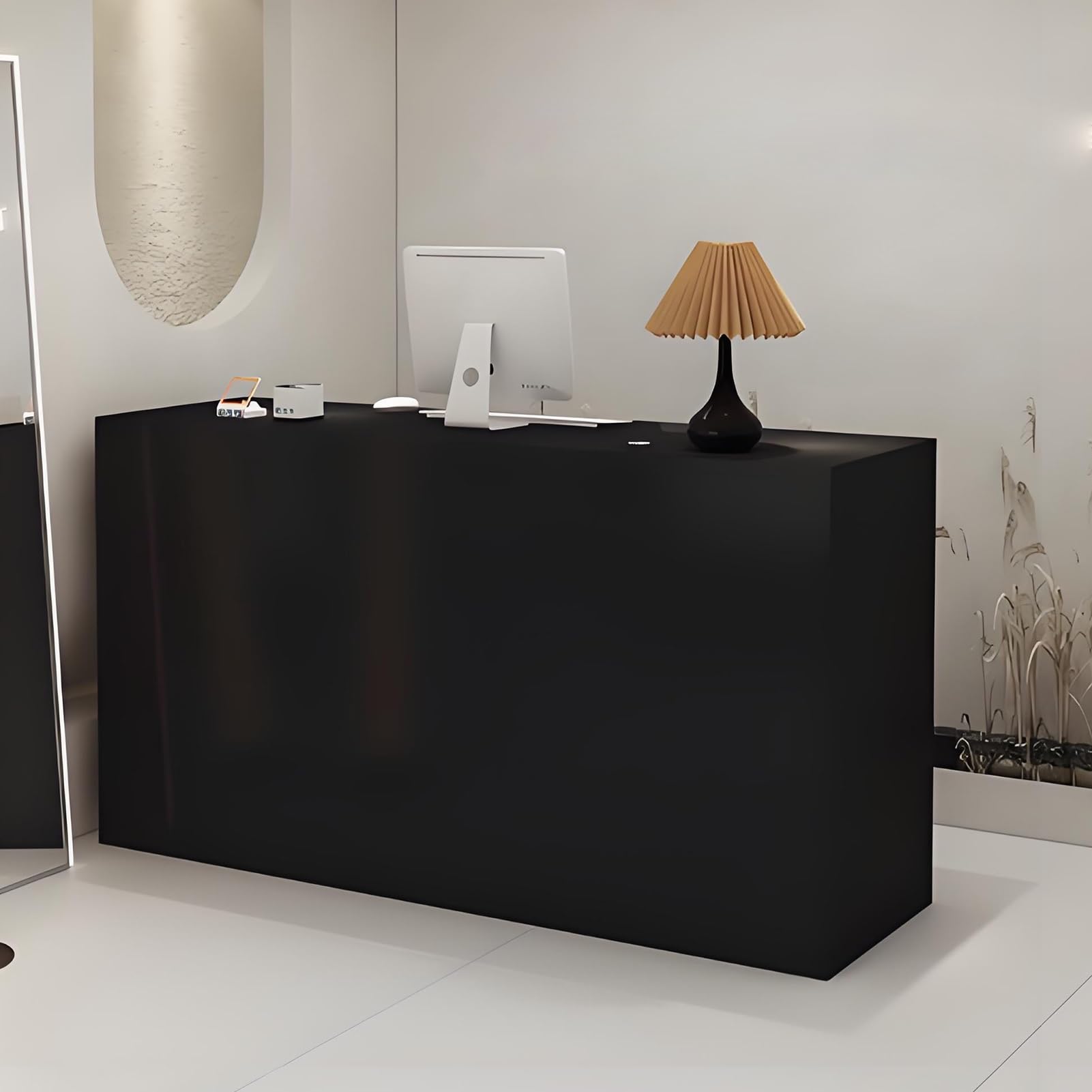 Banco reception compatto nero con cassetto bloccabile, reception per minimarket e negozi di abbigliamento, postazione di lavoro per computer da 80 cm.