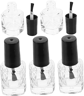 空のマニキュアボトル 5個セット 5ml 透明ガラス製 ブラシ内蔵 耐漏れ仕様 Diyネイル用品 ネイルアート用