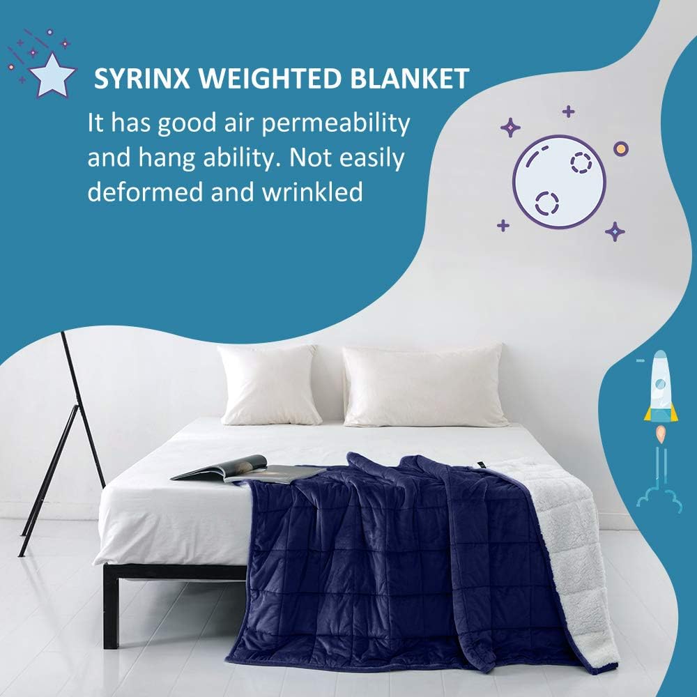 Syrinx Weighted Blanket Kids 5 pounds Sherpa & Minky Duvet Cover with No-Leaking Glass Beads (36''x 48'', Dark Grey)