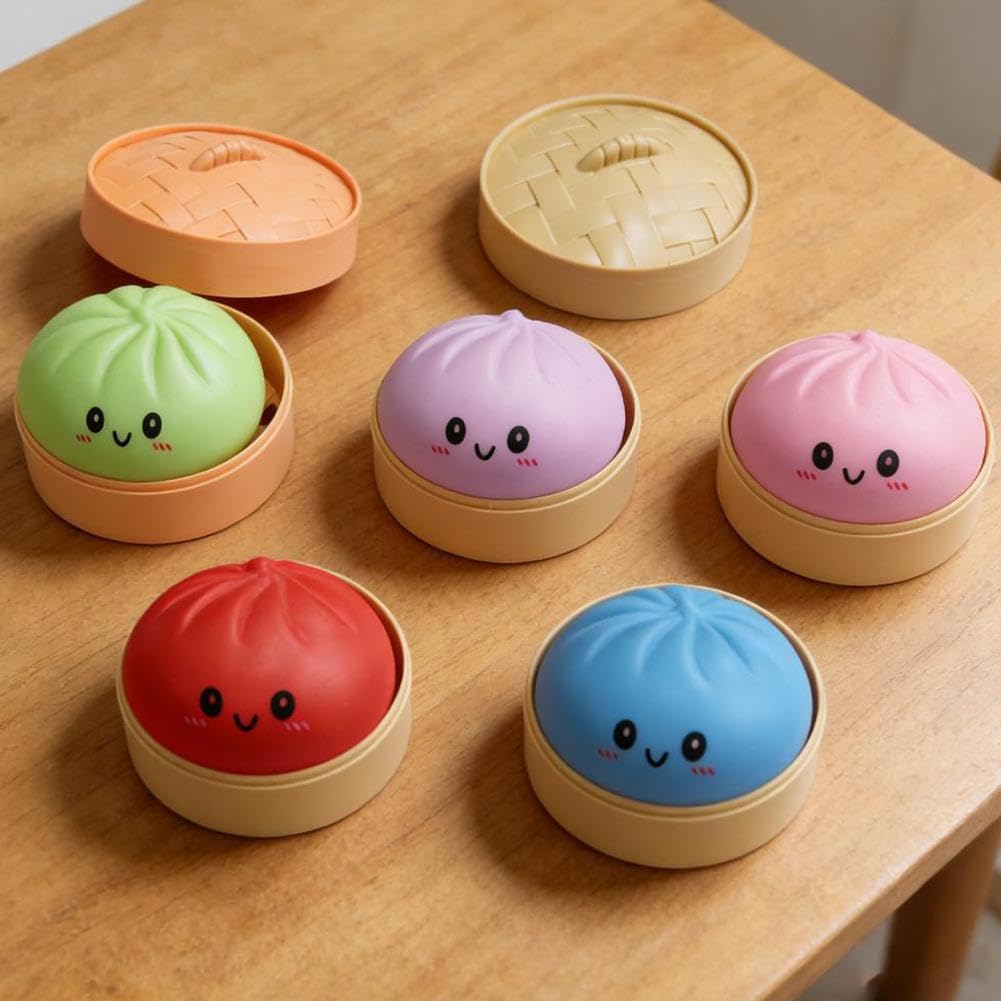 Dumpling Squishies,Glitter Dumpling Squishies, 2026 New Dumplings Mystery Steamer Box - 10 Colors Random Mystery Gift Box, Squeeze Dough Ball Stress Relief Hand Toys with Food Steamer — view 6