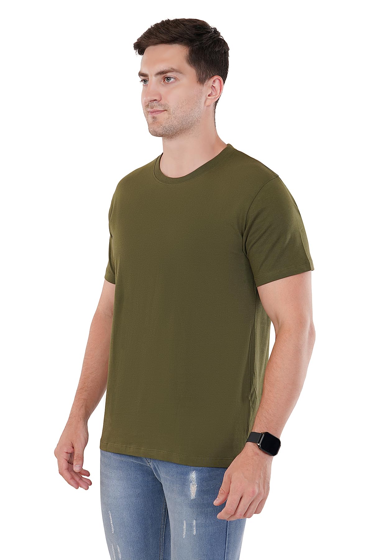 Regular Fit, Cotton, Casual Wear,Short Sleeve, Round Neck Solid Plain,Olive Green Colour T-Shirt for Men-image-17