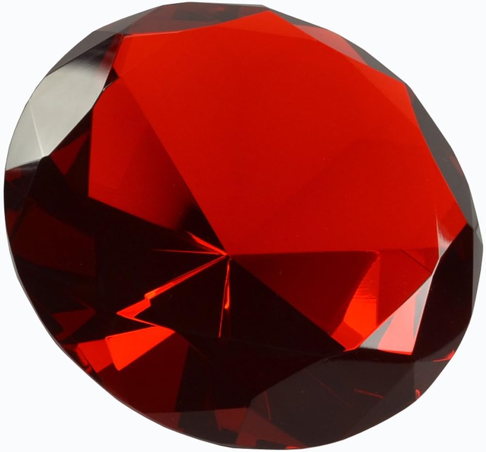 ATSMAKERed Crystal Glass Diamond Paperweight 4 Diameter (100mm)