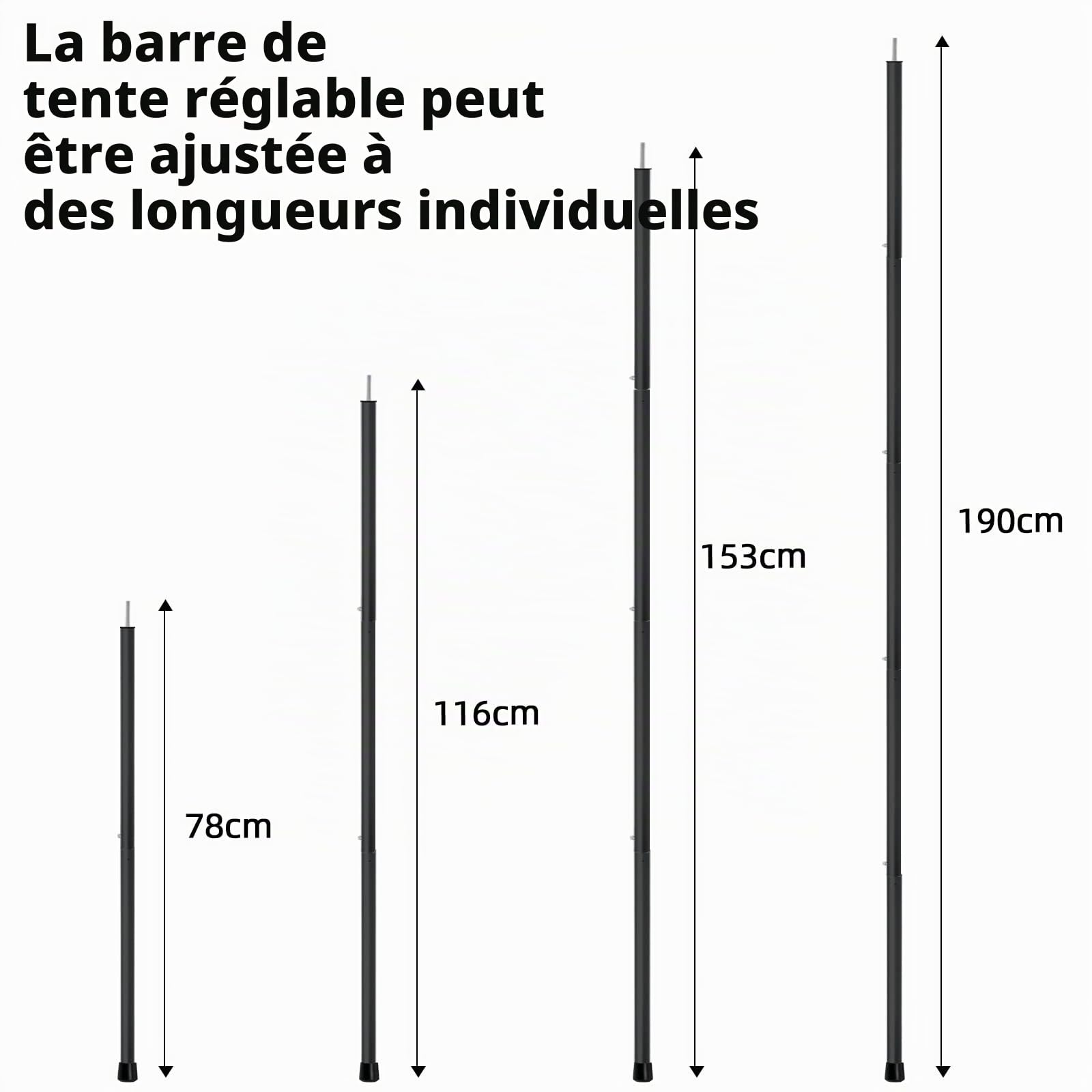 KOMCLUB Barres de Tente télescopiques en Aluminium pour Tente - Légères et réglables