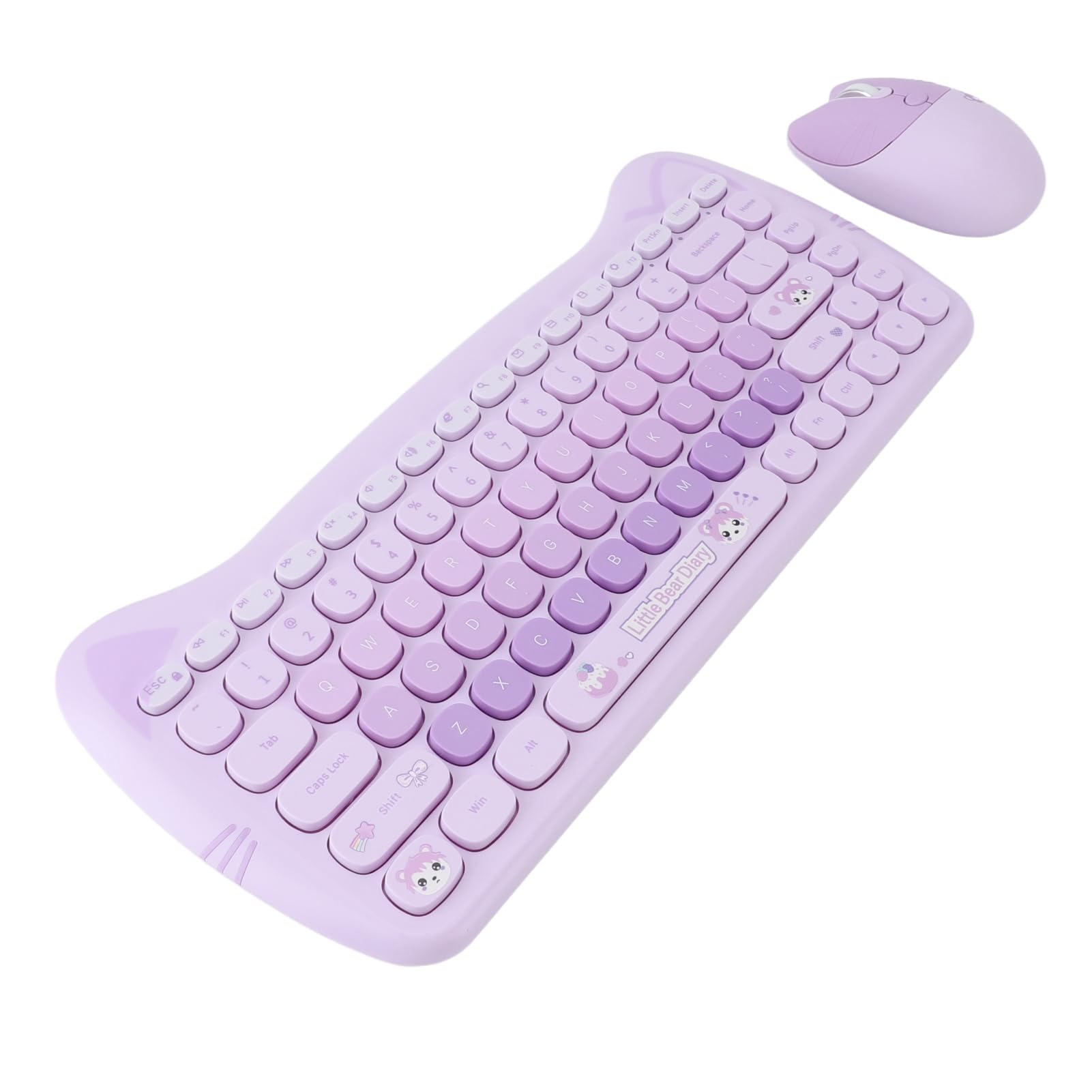Zestaw Klawiatury i Myszy Cute Cat, Bezprzewodowa Klawiatura i Mysz 2,4G, 84 Klawisze, Cicha Klawiatura Komputerowa z Odbiornikiem USB, Pełnowymiarowy, Lekki Zestaw Klawiatury i