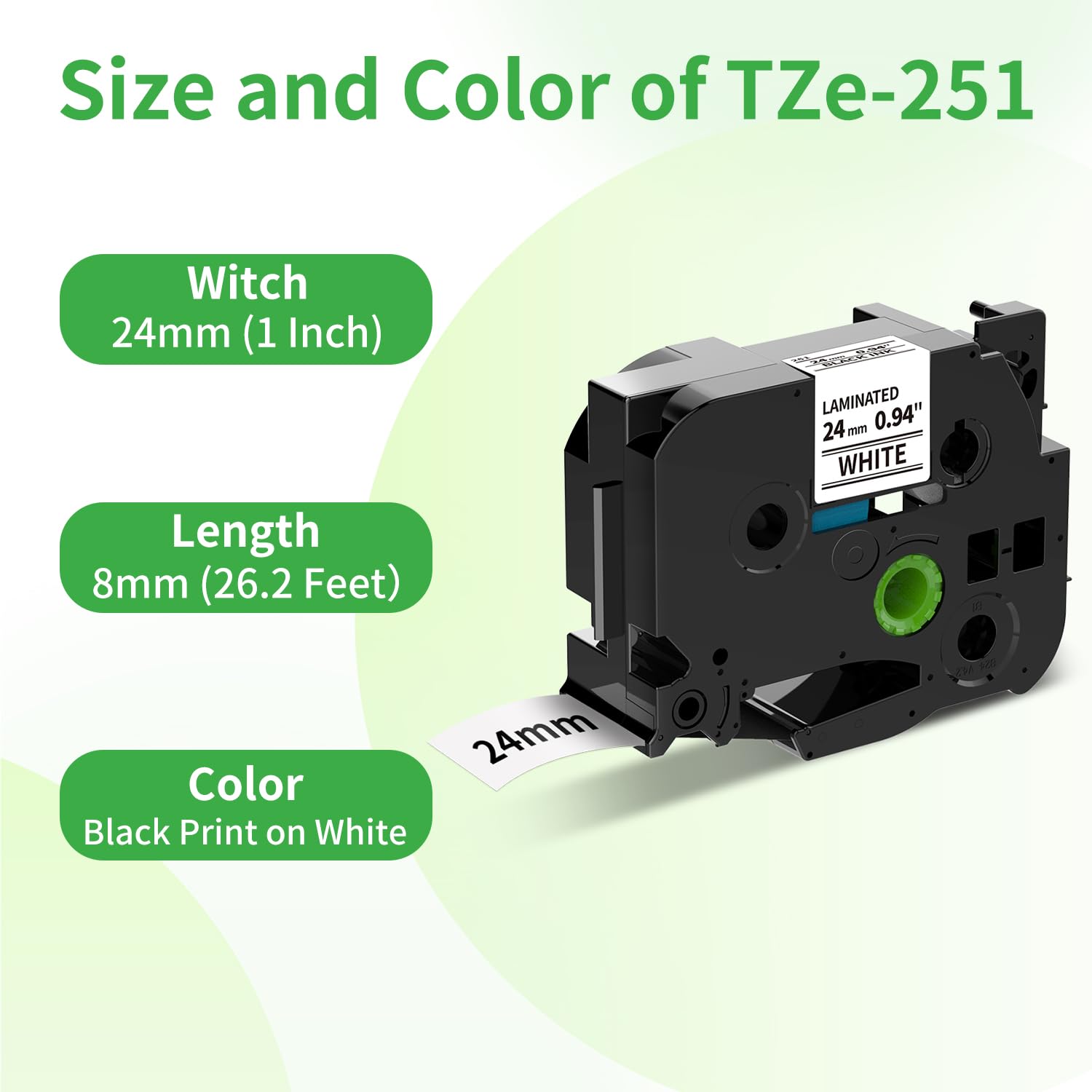 Oozmas TZe251 Replacement Compatible with Brother TZe Label Tape 24mm TZe-251 Black on White 24mm x 8m Tape Cassette for Brother P-Touch PT-D600 D450 P700 2430PC - Image 2