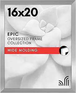 Americanflat 16x20 Picture Frame with Polished Plexiglass - Silver Photo Frame - Wide Picture Frames Made of Engineered Wood for Vertical or Horizontal Wall Display - Epic Collection - Silver
