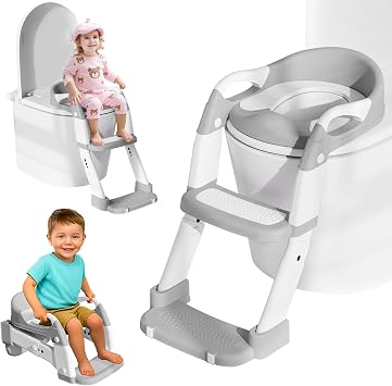 Potty Training Toilet Seat, Upgrade 3 in 1 Toddler Toilet Seat and Steps Stool for Boy Girl, Non-Slip Splash Guard KidsToilet Seat with Ladder, Adjustable Child Toilet Training in Bathroom