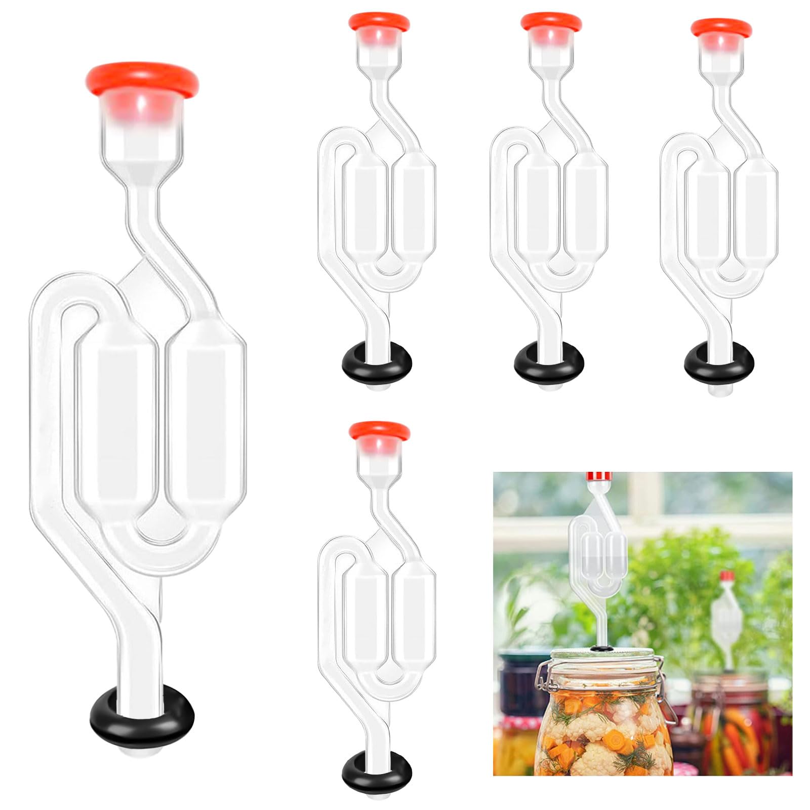 Tubicini di Fermentazione 5Pcs Valvole Sigillate Airlock Gorgogliatore Fermentazione Airlock Trasparente in Plastica da 10 mm con Tappo per Kit di Fermentazione per Birra Fatta in Casa