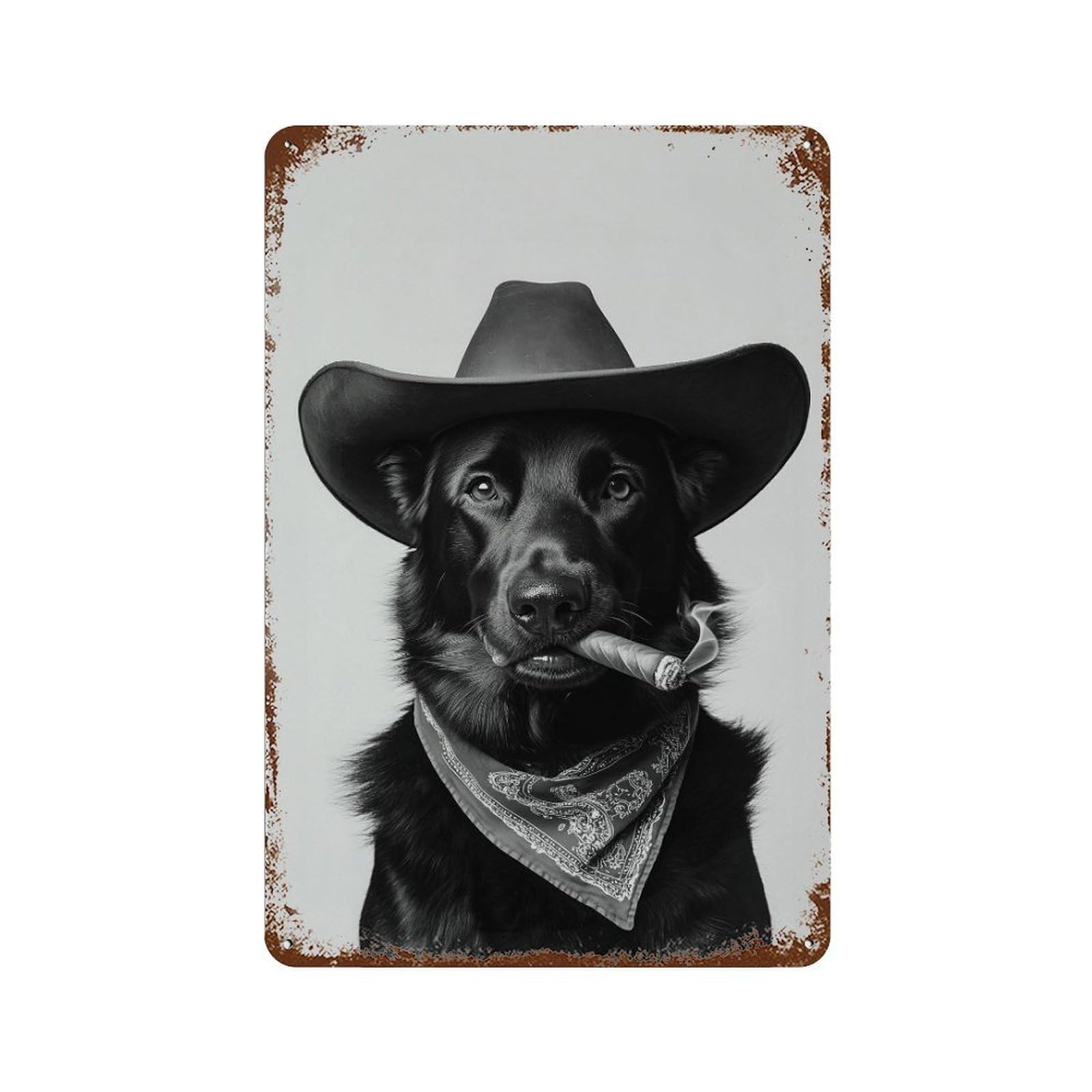 xiaoxiaoshen Black German Shepherd Cowboy Art Wall Decor Art Metal Tin Poster Modern Home Decor Art Home Bar Shop Decorations Vintage Sign 30x20cm