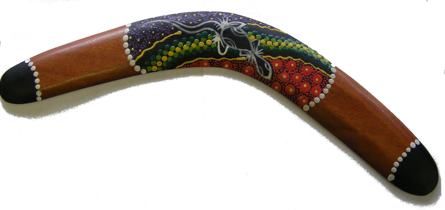 Decorative Aboriginal Style Dot Painted Wooden Boomerang - 40 cm - Fair Trade