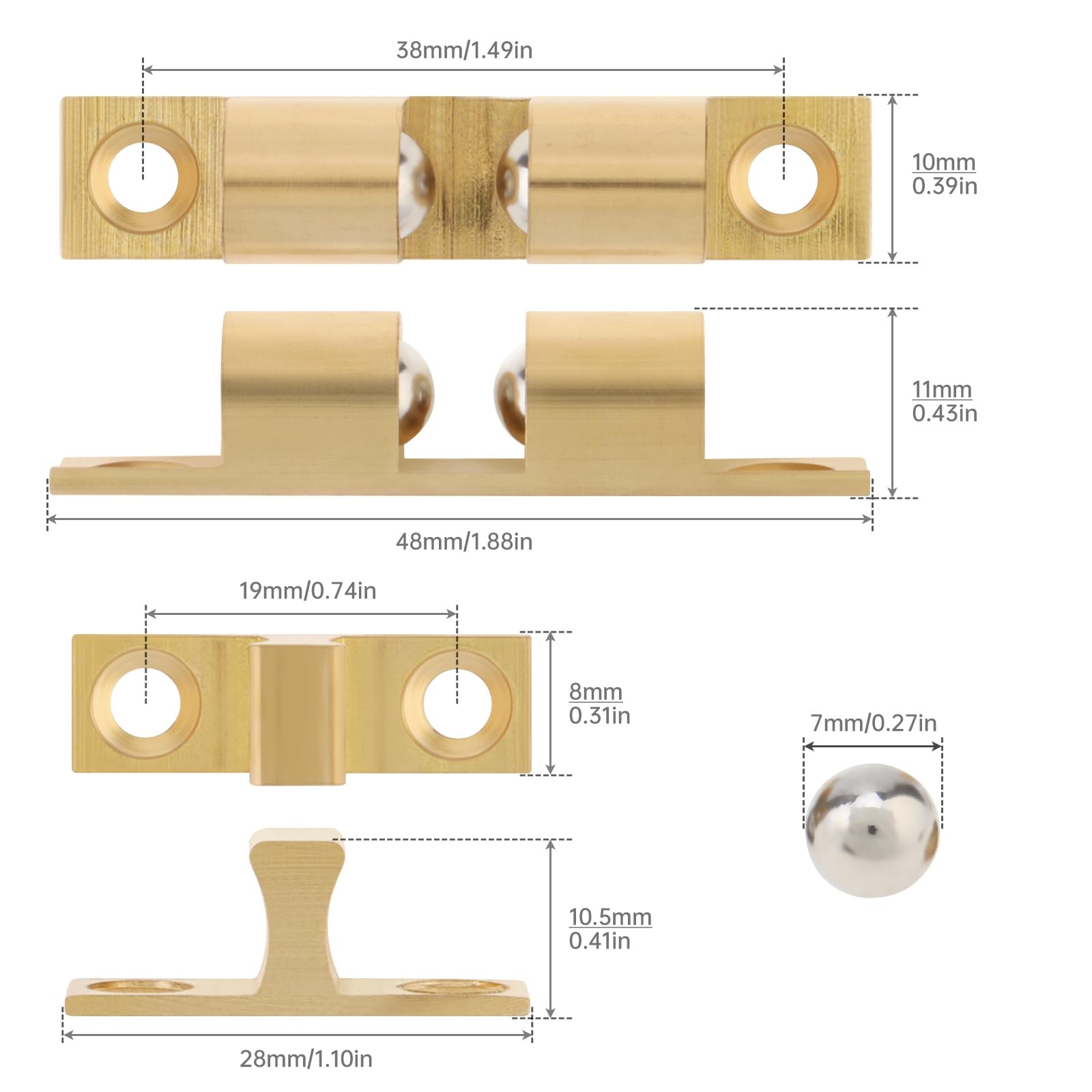 HOJLKLD 12Pcs Double Ball Tension Roller Catch Latch, 50mm Solid Brass Door Catches Hardware - Image 2