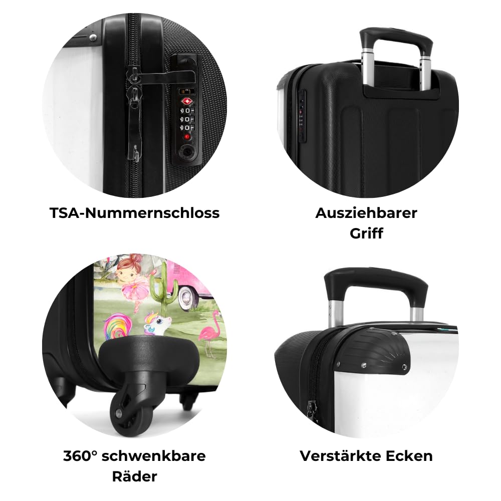 NoBoringSuitcases.com® Kinderkoffer Mädchengeschenke Handgepäck Koffer Reisetasche mit Rollen Kinder - Pink - Einhorn - Regenbogen - Kinder Koffer Madchen Trolley, 55x40x20