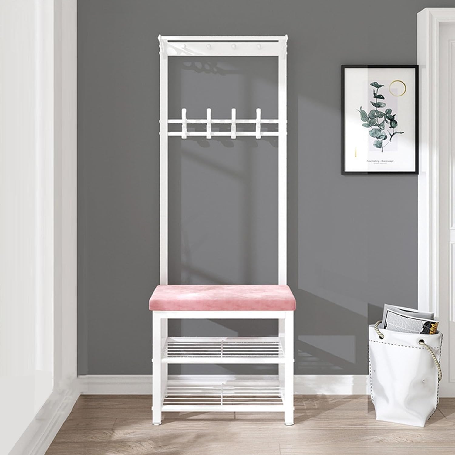 MYUYEE Wardrobe With Shoe Storage, Freestanding Shoe Rack For The Entrance Area With Hooks, Industrial Style Coat Rack, Entrance Unit With Bench, Storage Rack Hallway E, 60 * 33(C-60 * 33 * 170Cm)