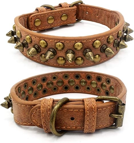 Miniatura 10 de Pimaodog Collar de perro con tachuelas, ajustable de cuero suave para cachorros para perros pequeños y medianos, bulldog pitbull, mastín caniche y