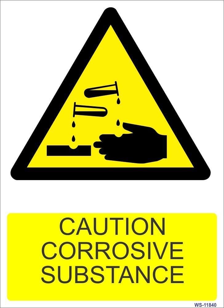 Caution Corrosive Substance Sign (Pack of 5 Nos) made from