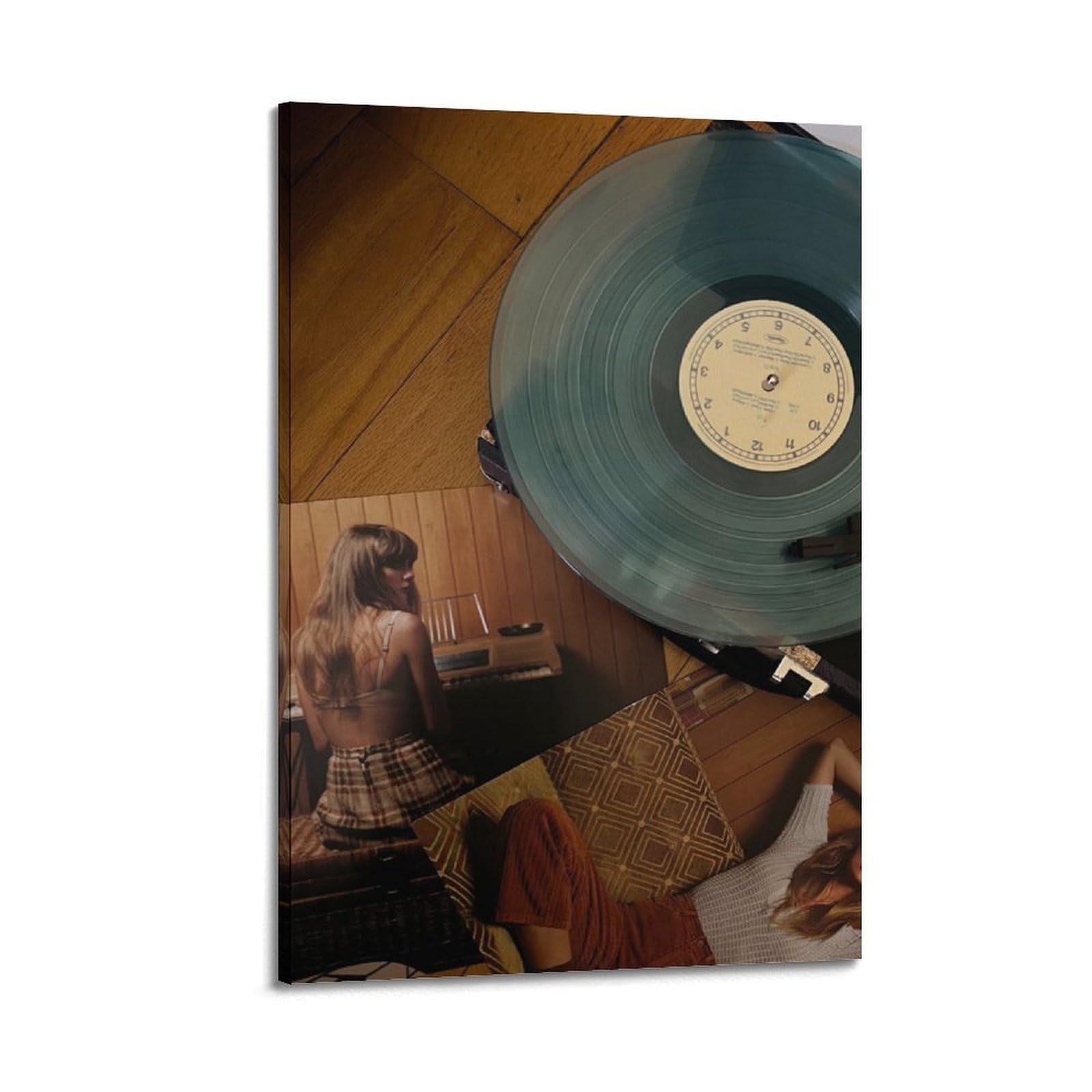 Turkusowa płyta winylowa z okładkami albumów sztuka ścienna, retro muzyka dekoracja do salonu i sypialni plakat dekoracyjny obraz płótno plakaty ścienne i obraz artystyczny druk nowoczesny rodzinny