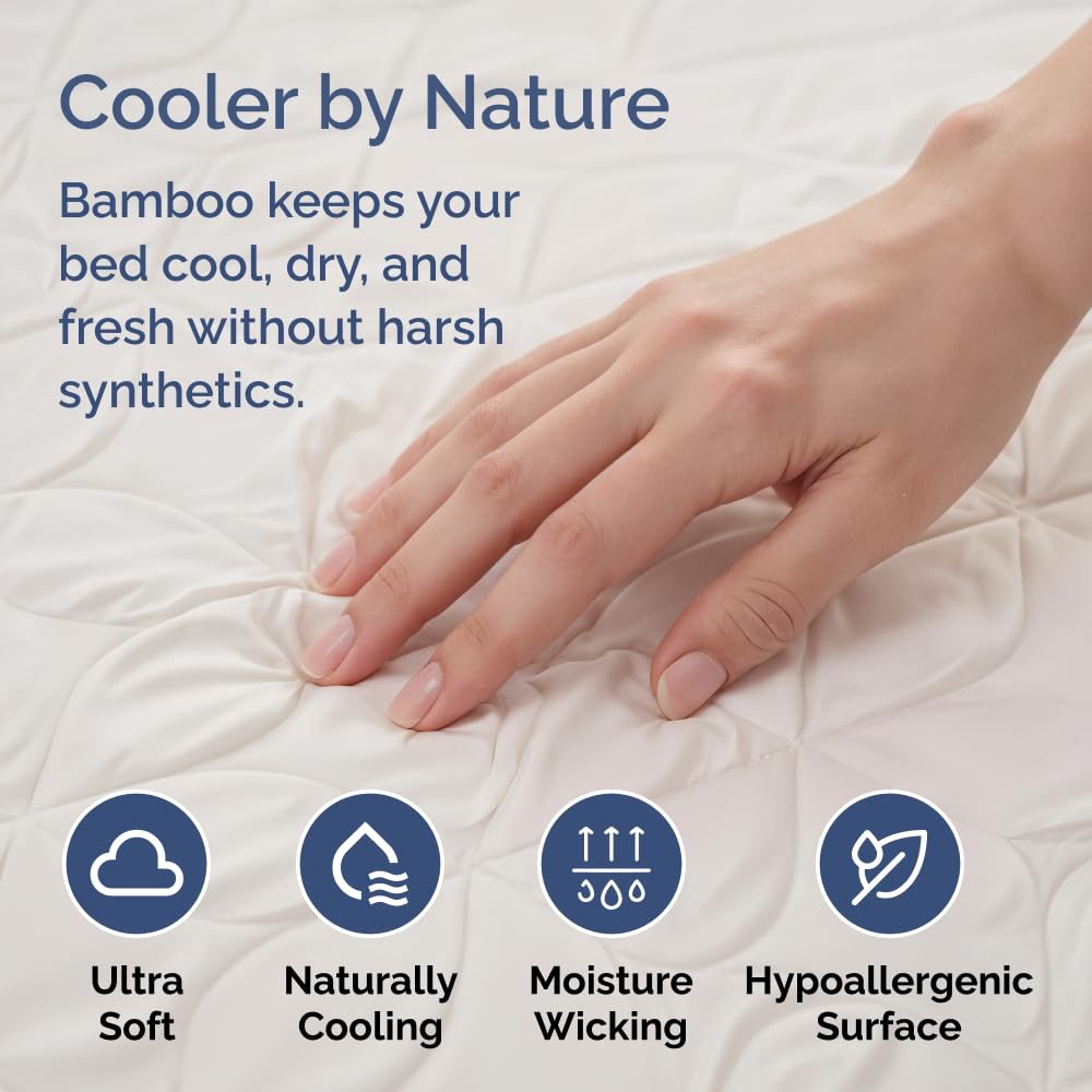 Protector de colchón de bambú tamaño King (78 x 80), funda de colchón de bambú impermeable de alta calidad con protección completa, estilo sábana bajera y bolsillos elásticos, silencioso, refrescante 5
