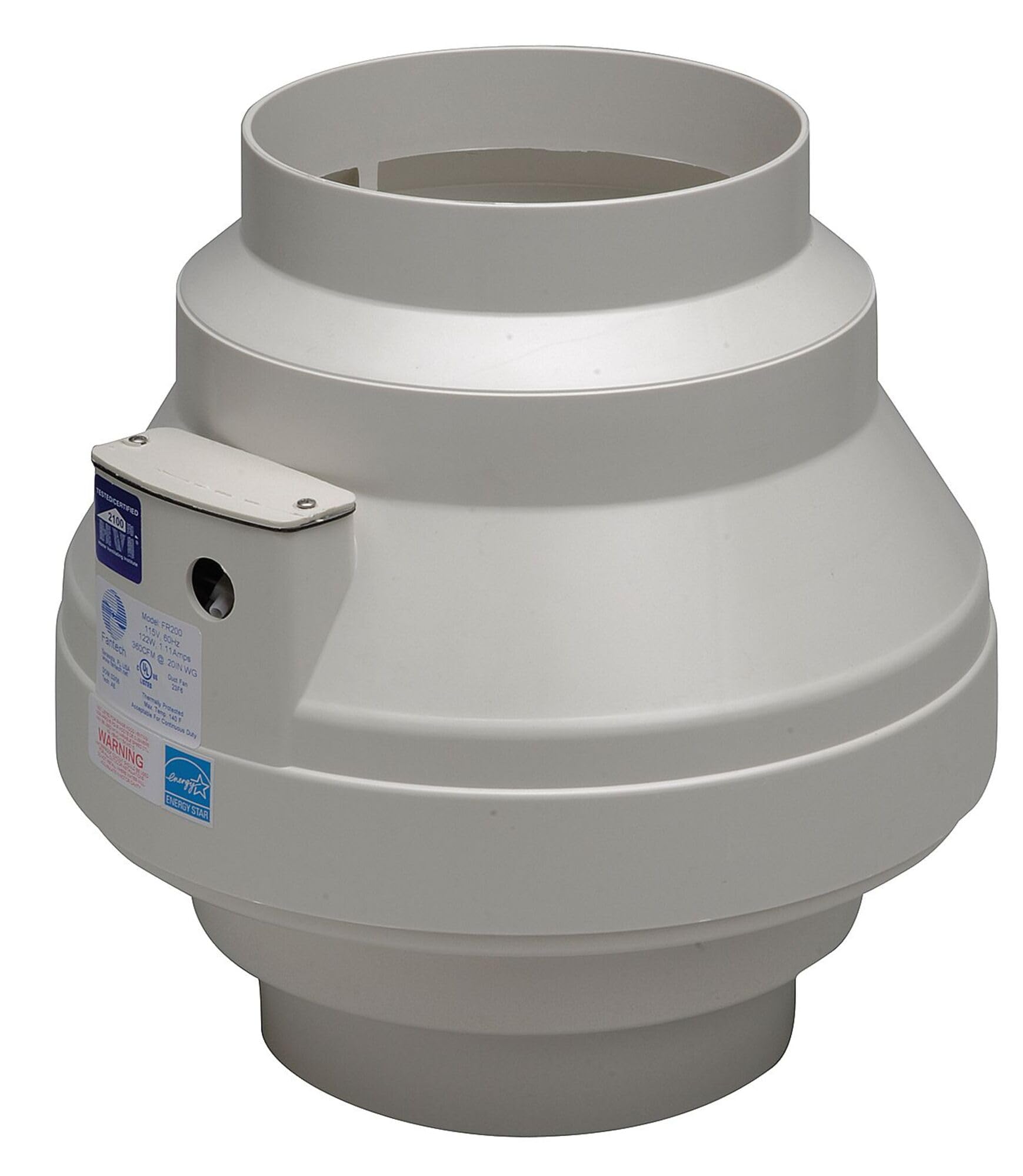 Fantech FR 125 Inline Centrifugal Duct Fan, Molded Housing, 5", 148 CFM