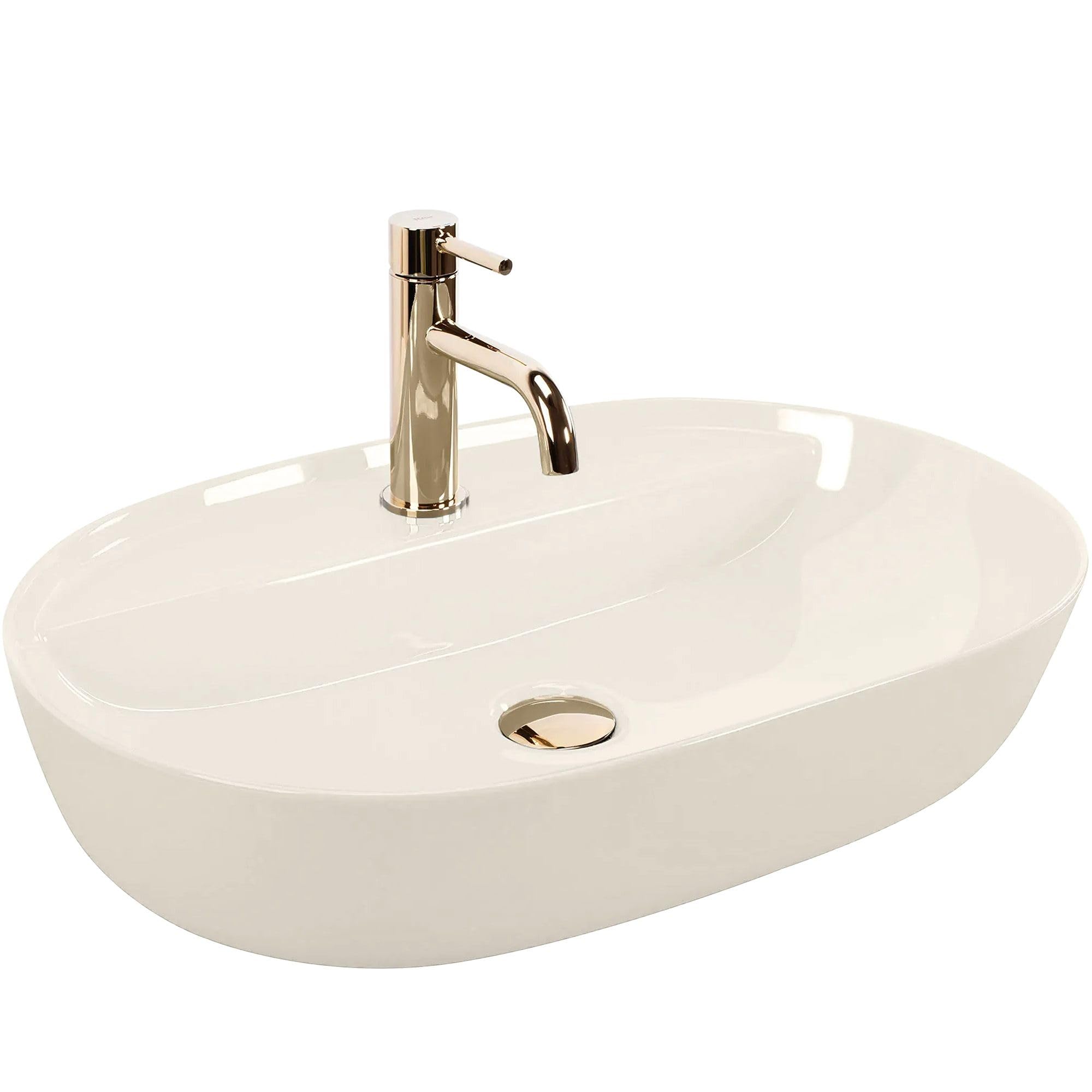 Rea - Aura 61 Shiny Ceramic Countertop Washbasin, White, Oval 61 x 41 x 13 cm