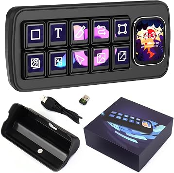 Waveshare MK10 Multi-Functional AI Voice Control Panel, 100.85-inch Mechanical LCD Macro Keys, 2.01-inch Secondary Screen, Linux & QMK Dual-System Support, Stream Controller Deck, Black