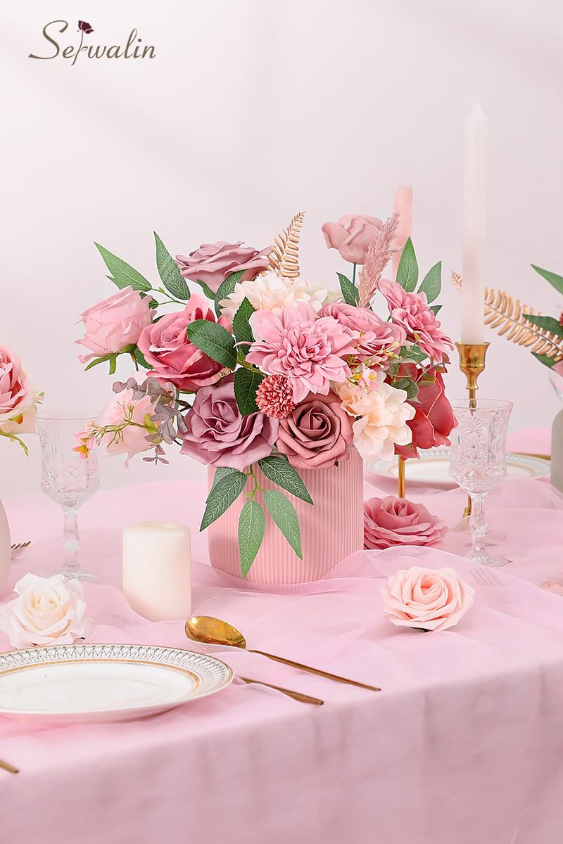 Serwalin Artificial Flowers Dusty Pink Fake Flowers for DIY Home Decor Table Centerpieces Wedding Cake Decoration - Image 3