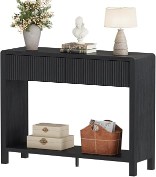 FATORRI Console Entryway Table, Modern Sofa Table with 2 Drawers for Living Room, 39.37 inch Narrow Wood Hallway Tables and Couch Tables Behind Sofa for Small Space Black