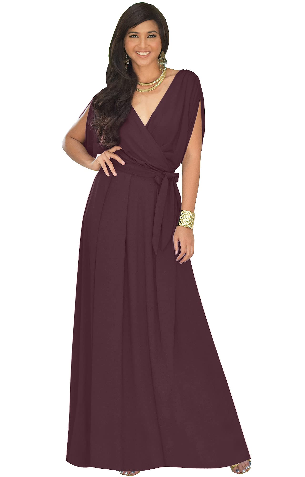 KOH KOH Womens Long Semi-Formal Short Sleeve V-Neck Floor Length Maxi Dress Gown