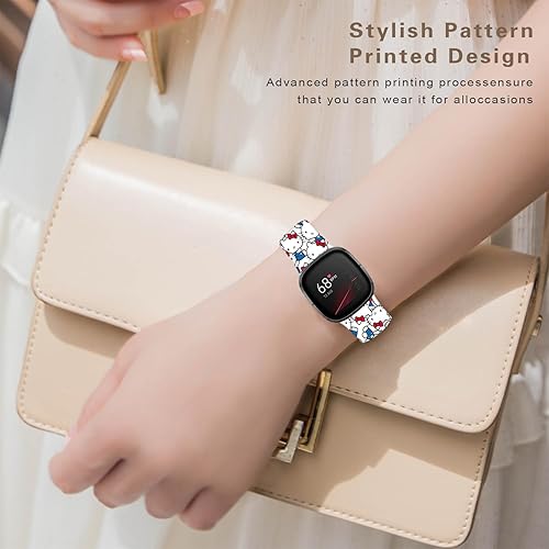 Miniatura 6 de Correas de reloj de dibujos animados con estampado floral compatibles con Fitbit Versa 4Versa 3Fitbit Sense 2Sense Band de silicona suave deportiva