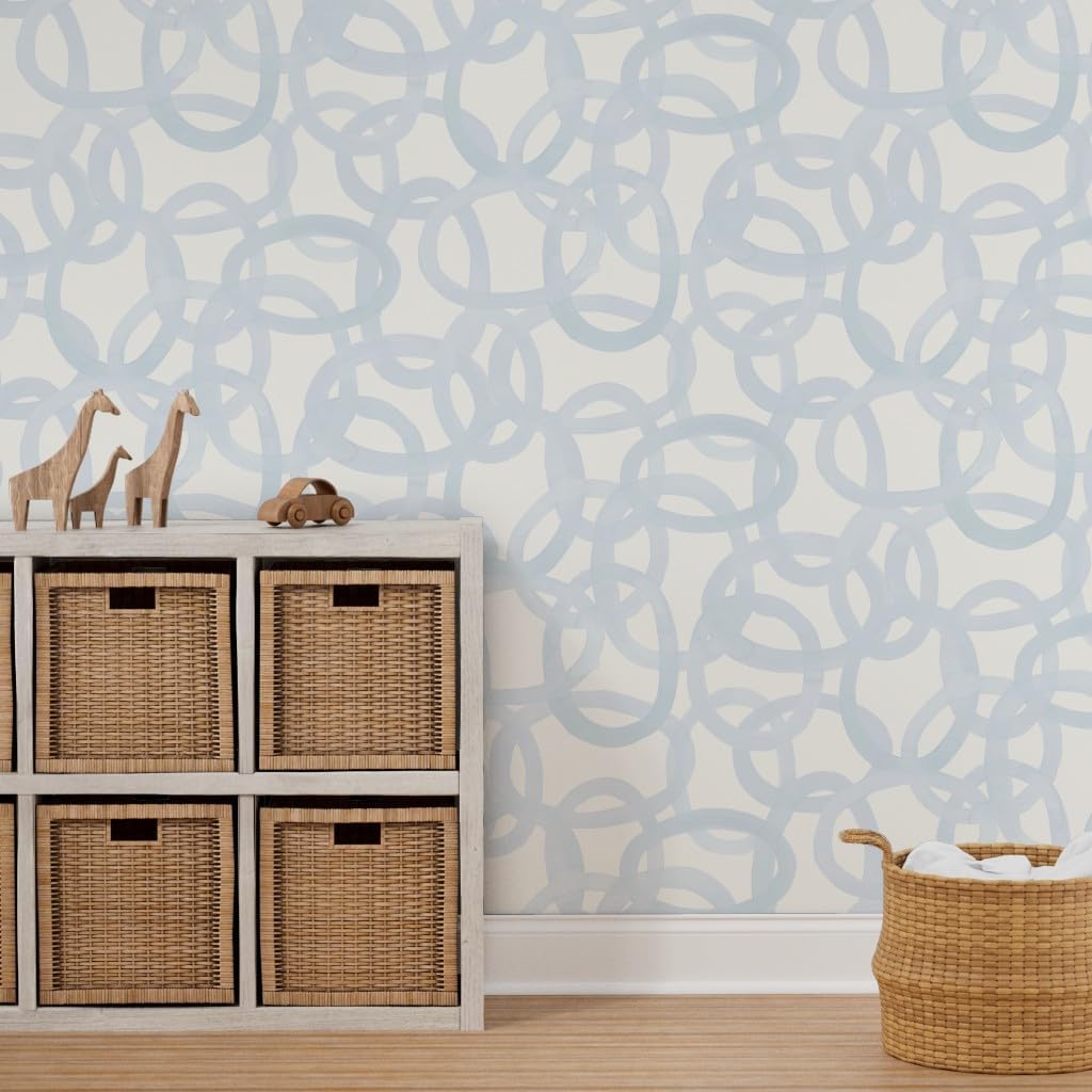 Peel & Stick Wallpaper 3ft x 2ft - Ice Blue Circles Paint Light Graphic Watercolor Graffiti Custom Removable Wallpaper by Spoonflower