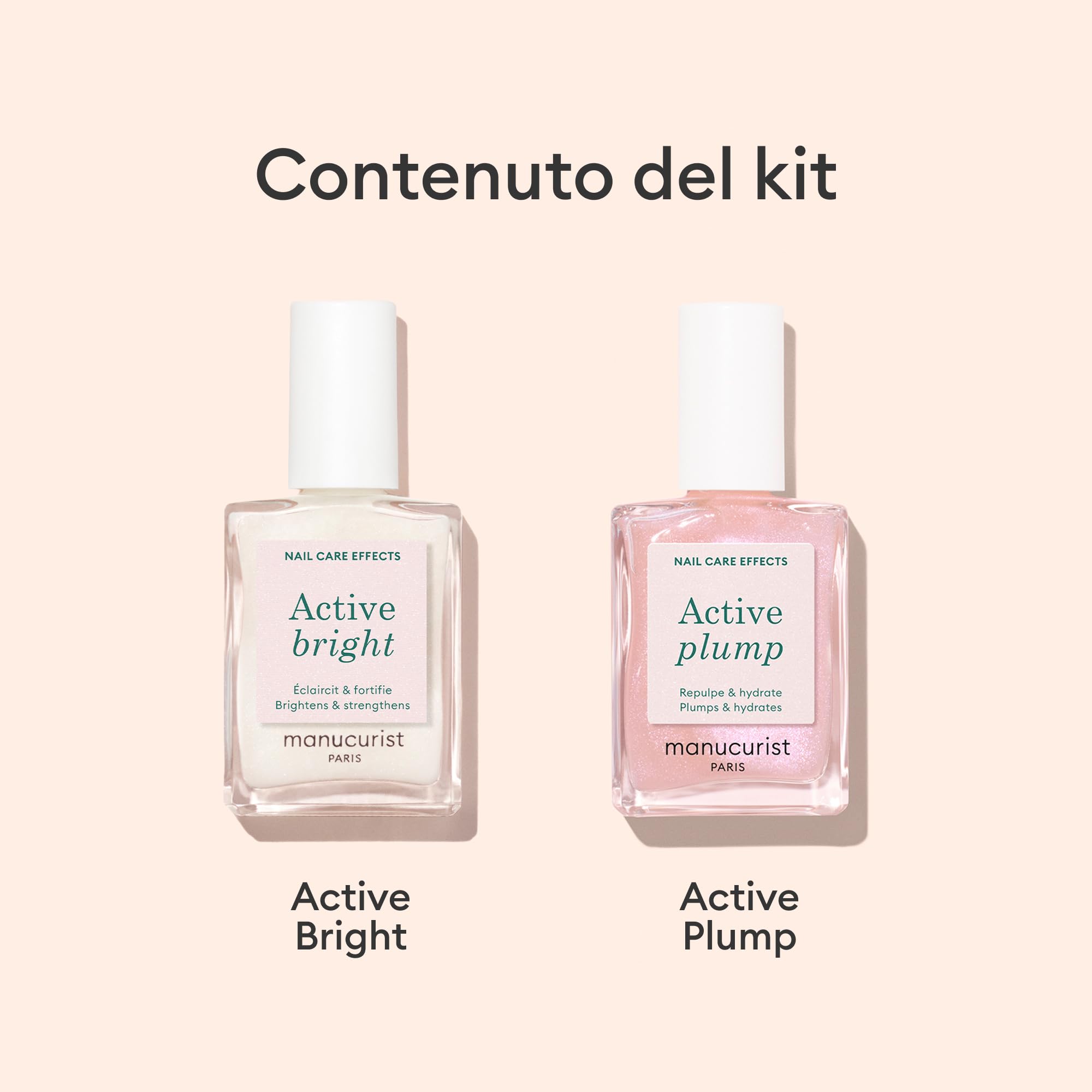 Set Smalto Unghie Manucurist Active Icons Duo - Smalti Active Bright, Active Plump - Trattamento illuminante e cura - Smalto Rinforzante Unghie - Cofanetto Regalo Donna