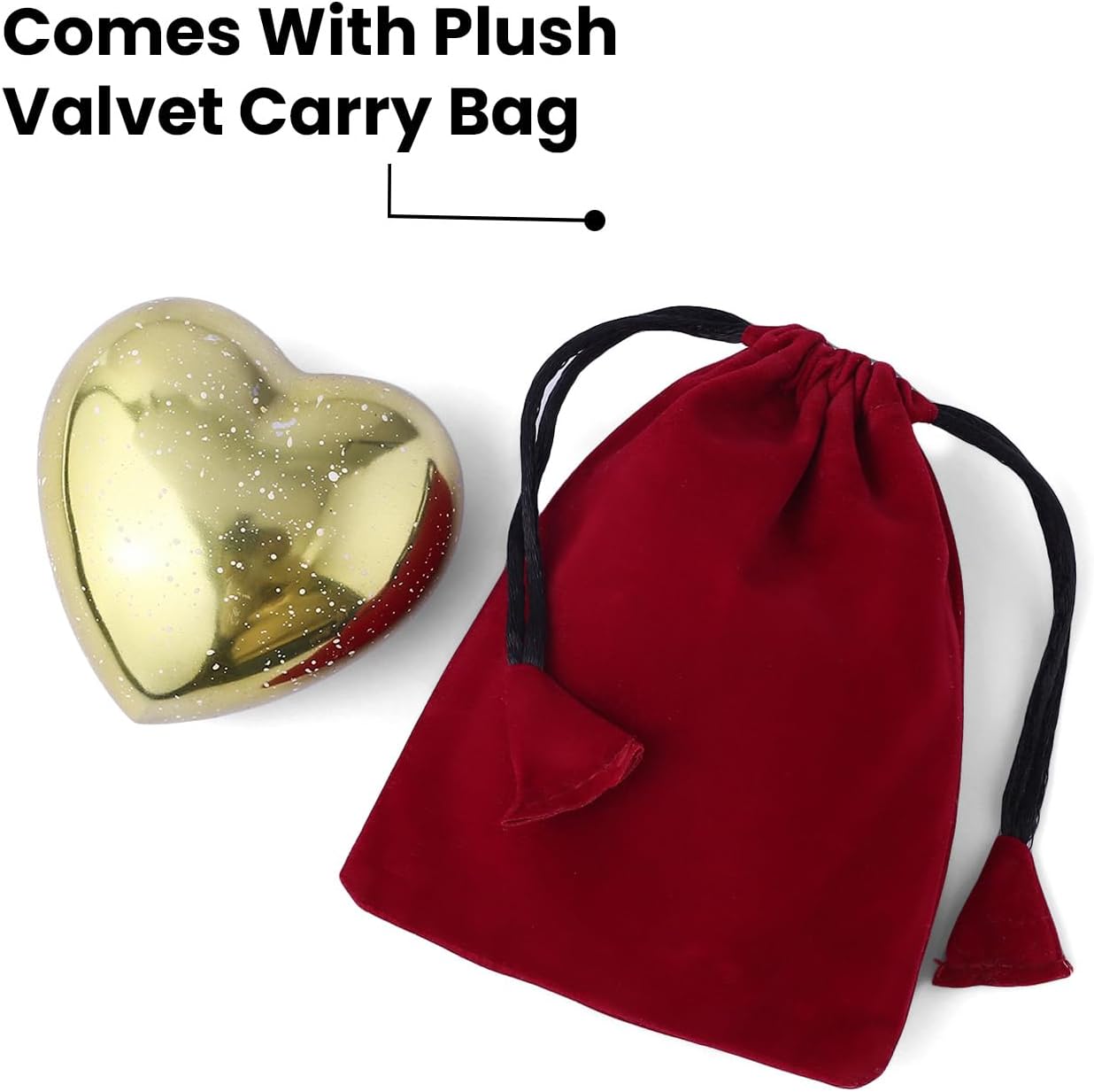 Small Golden Speckled Heart Urn for Human Funeral Ashes | Pack of Mini Heart Urn, Golden Display Stand, Scented Candle, Velvet Carry Bag, a Paper Funnel
