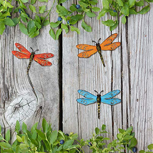 image for Scwhousi Metal Dragonfly Wall Decor Outdoor Garden Fence Art,Hanging D