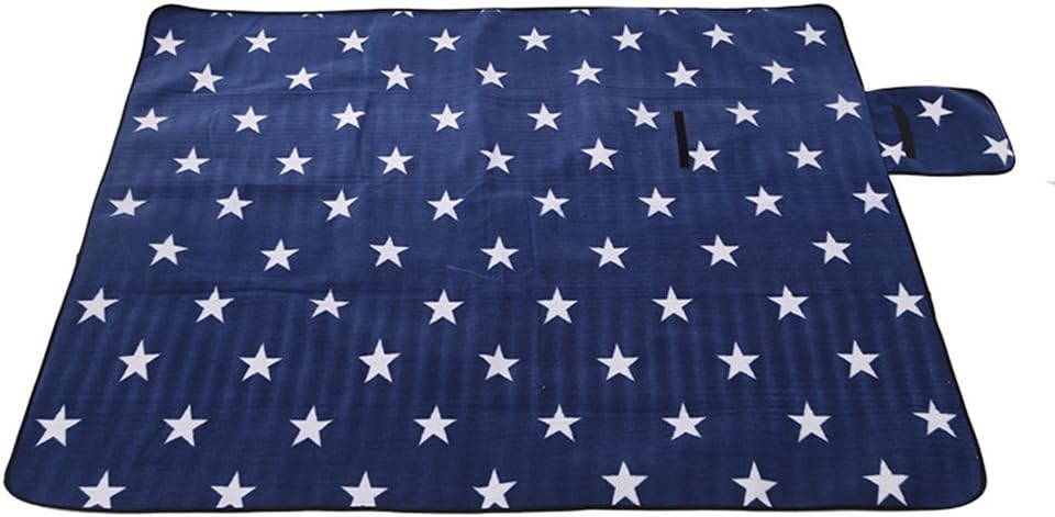 78.7" x 78.7" Multi-functiona Picnic Blanket Outdoor Camping Rug Beach Mat Travel Play Mat, Navy Blue with White Stars