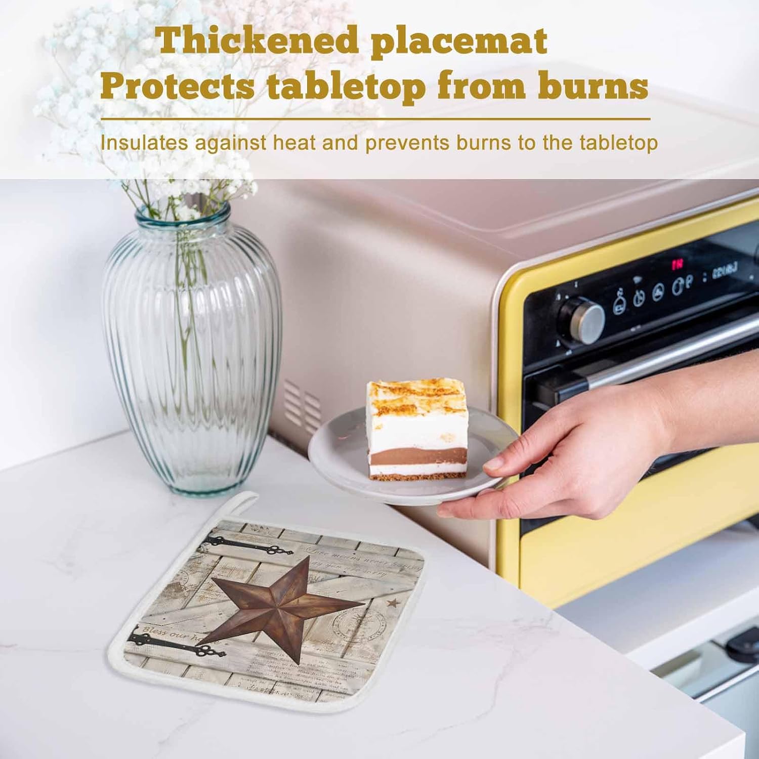 Texas Star Vintage Pot Holders for Kitchen Heatproof Potholder, 5 Pack Retro Brown Berry Wooden Hot Pads Multipurpose Oven Pads Cloth Potholders Trivet for Cooking Baking