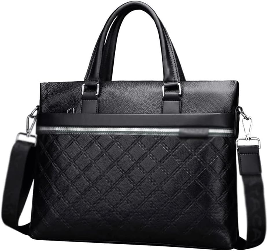 Men's Leather Laptop Business Briefcase Shoulder Portfolio Satchel Lawyers Briefcases for Men (Color : Black, Size : 38 * 29 * 6cm)