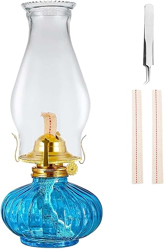 Lámpara de aceite grande para uso en interiores, lámpara rústica de queroseno con 2 mechas y 1 pinzas, linterna de huracán de vidrio para