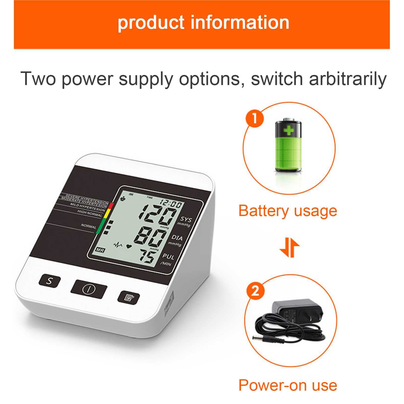 Esfigmomanómetro electrónico de Brazo Superior, 2 * 99 Grupos de Almacenamiento de Datos, Pantalla Digital LCD, medición de una tecla, Monitor de presión Arterial automático para el hogar