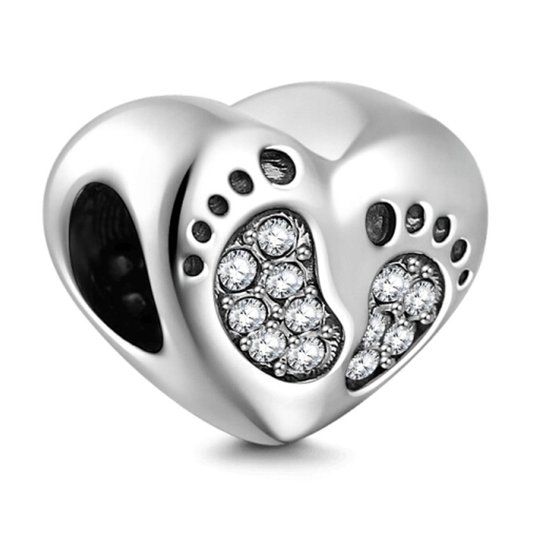 925 Sterling Silver Heart Charm Baby Charm Footprint Charm Birthday Charm  Birthstone Charm Anniversary Charm for Pandora Charms Bracelet unknown