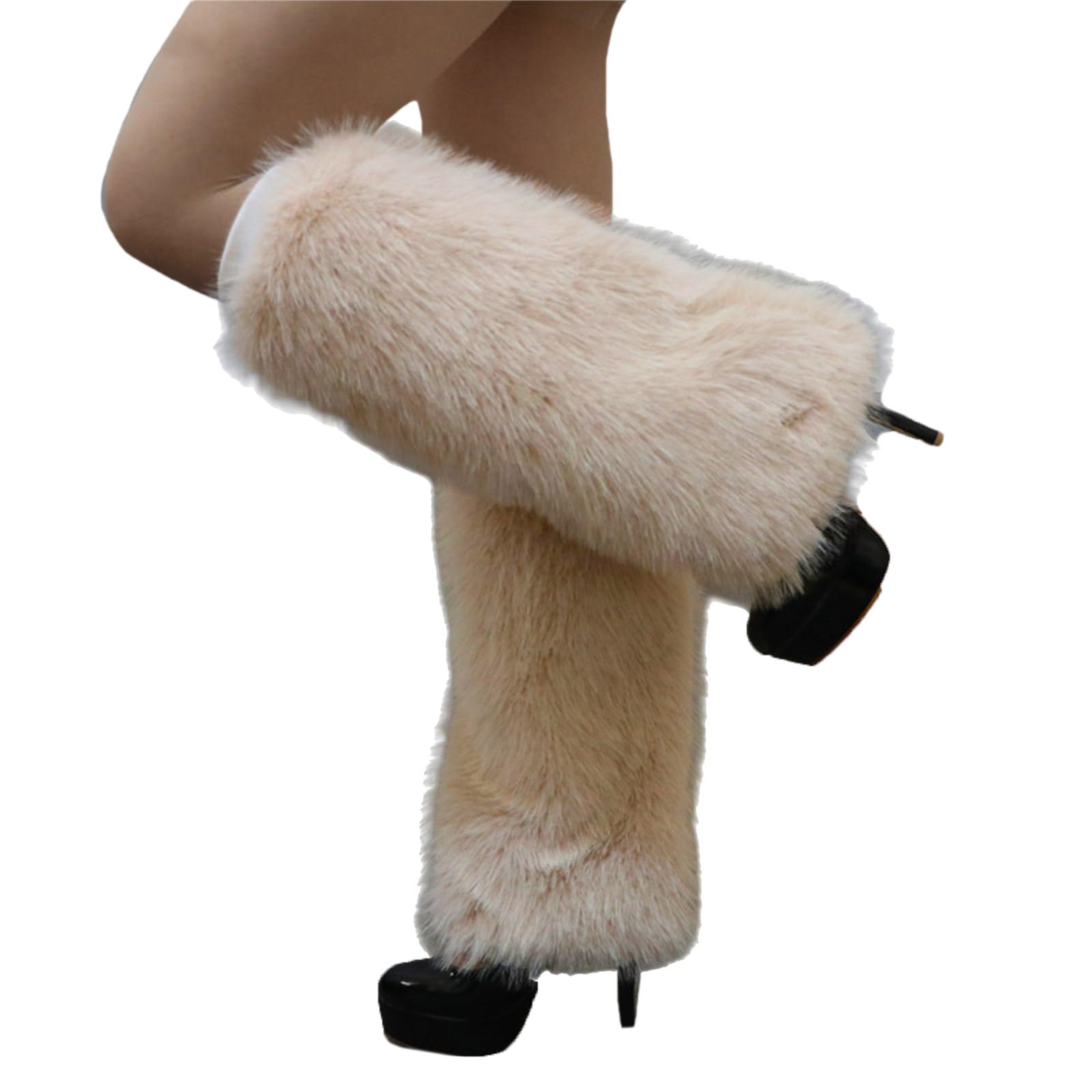 Maxtonser Plush Furry Leg Warmers for Women Cozy Winter Boot Toppers Cuffs Thermal Warm Fuzzy Foot Covers Footless Socks Gaiters