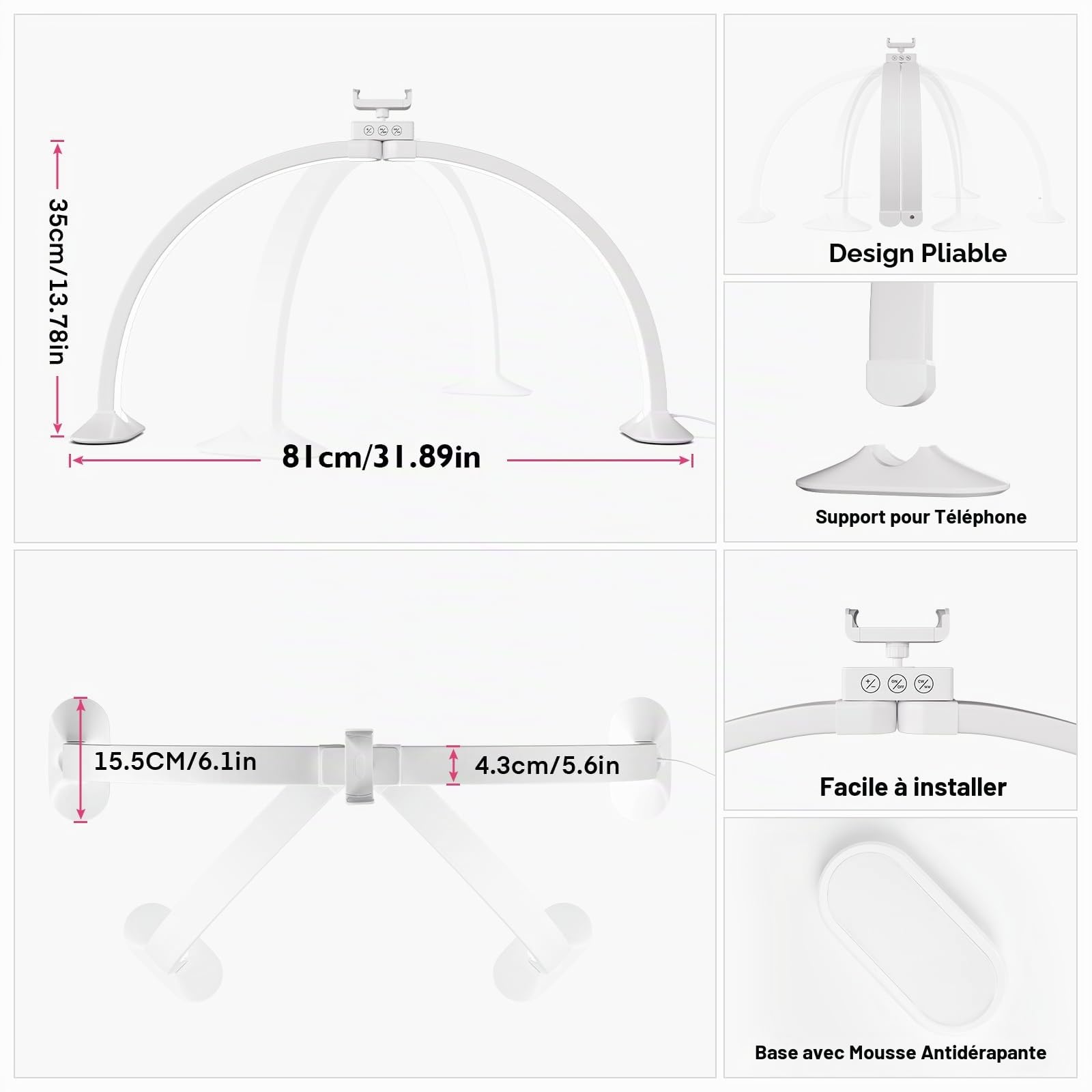 48W Lampe Demi Lune Onglerie, 81cm Arc Lumiere Ongle, Blanc